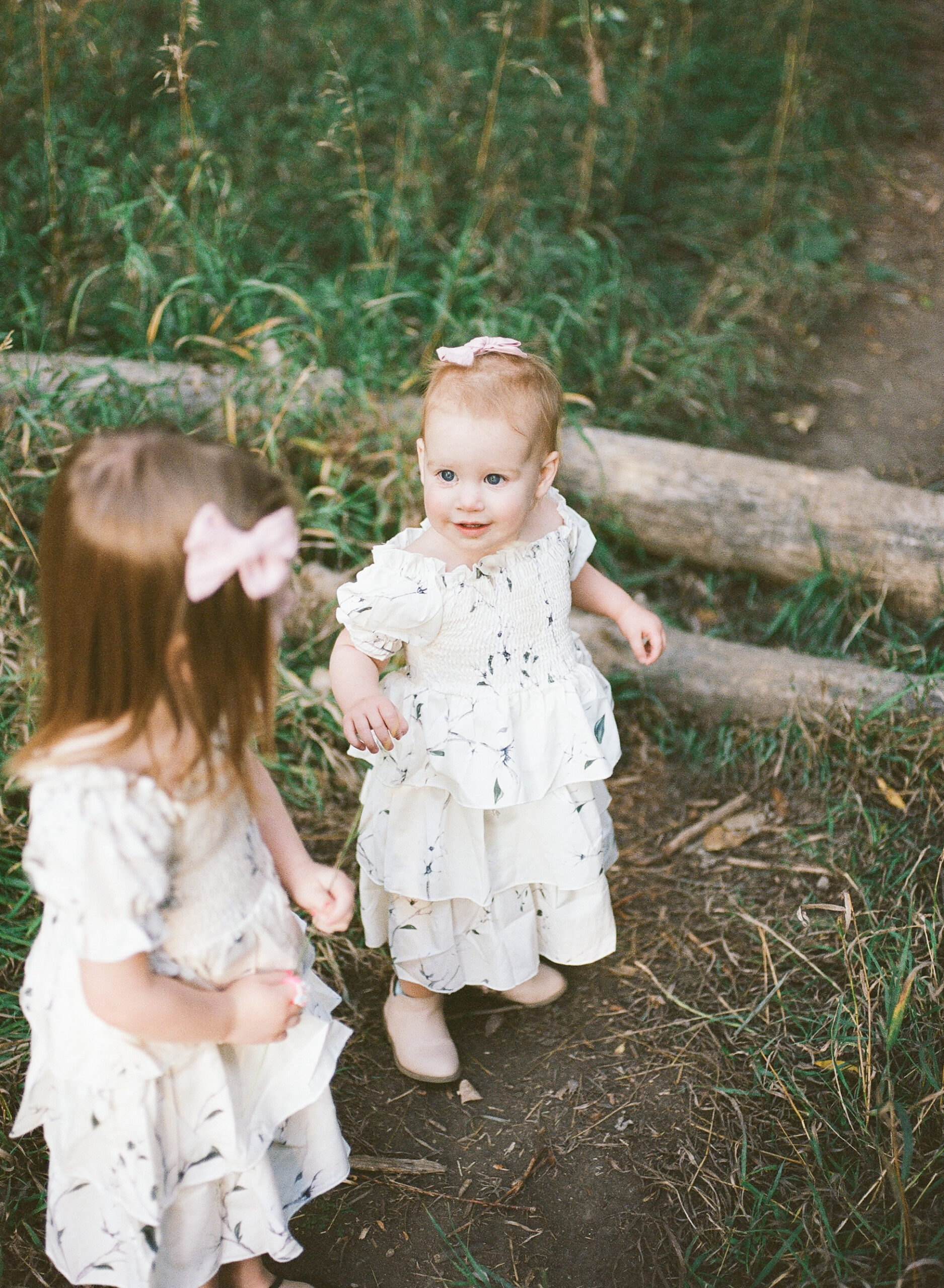 two sisters playing in the forest. with family photographer